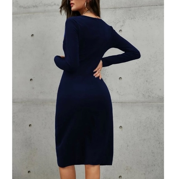 Boho navy blue button detail asymmetrical hem wrap dress - Picture 11 of 14